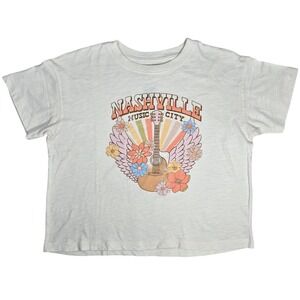 Nashville Music City Graphic Tee White Floral Guitar Shirt Large